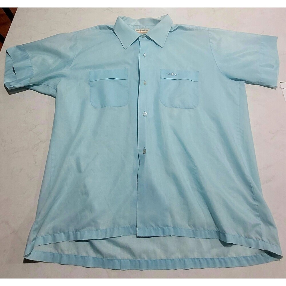 Mac Phergus Vtg 70s Blue Lightweight Semisheer Short Sleeve Button Shirt Vintage